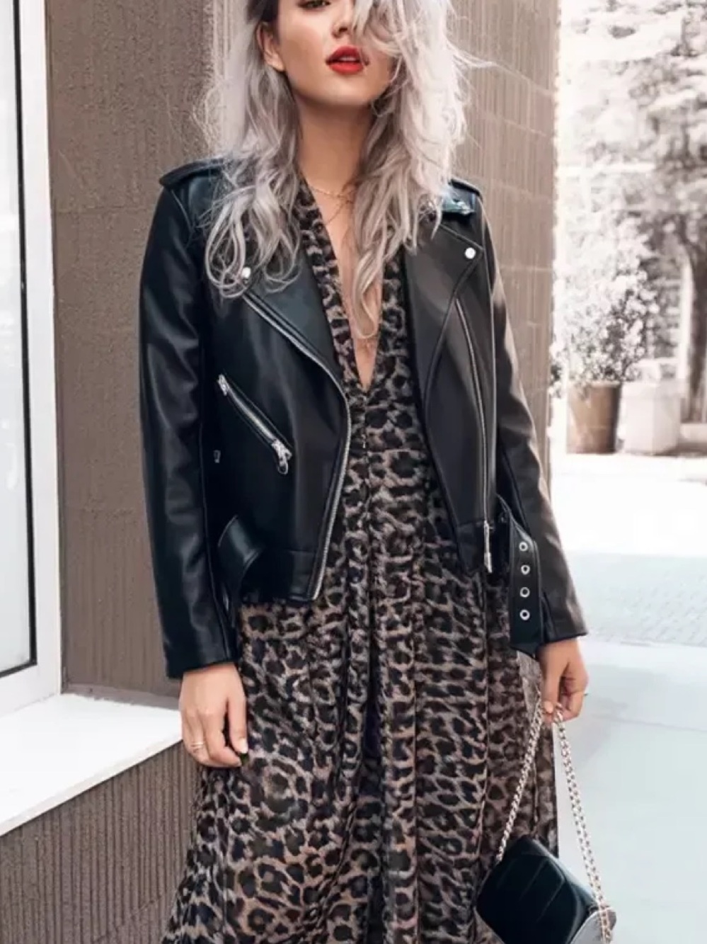 Classic Black Faux Leather Moto Jacket - Women's Black Jacket women oversized